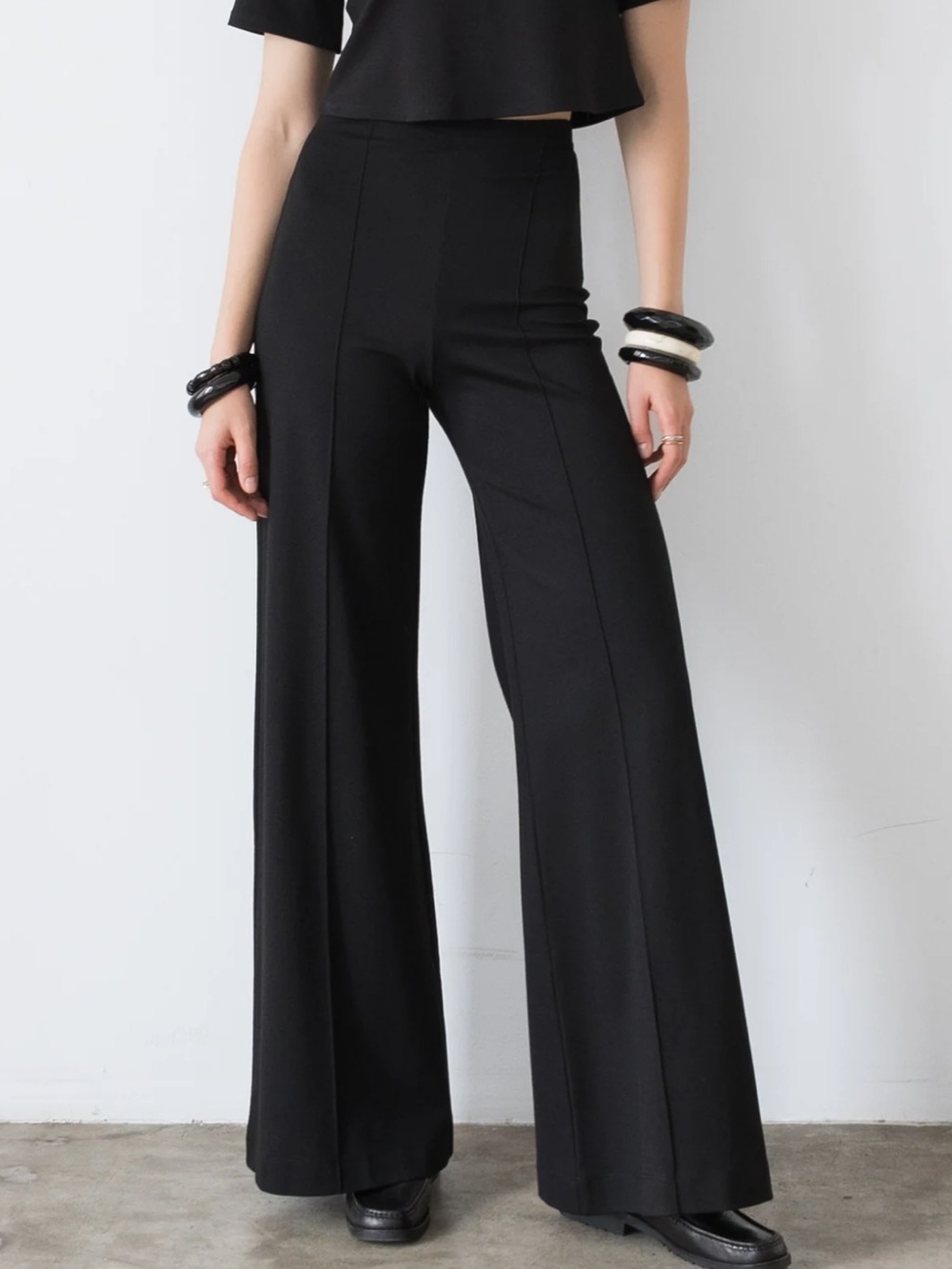 RIPLEY RADER Black Ponte Knit Long Wide Leg Pants